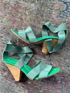 Green Strappy Block Heel Sandals